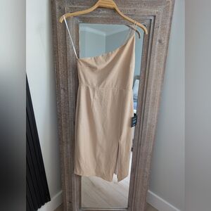 Elegant One-Shoulder Tan Dress